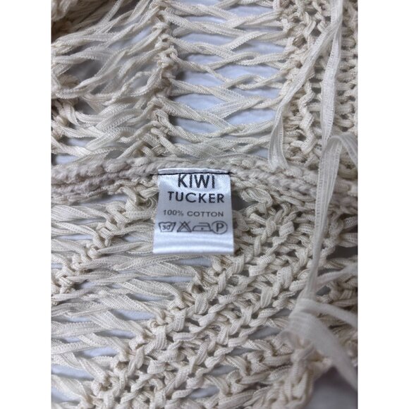 Crochet Open Front Fringe Cardigan Sweater By Kiwitucker S 100% Cotton Beige Lig - Picture 5 of 12